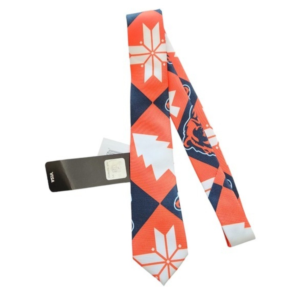 Chicago Bears Necktie Blue/Orange Holiday Formal Football Logo NFL Snowflake NWT